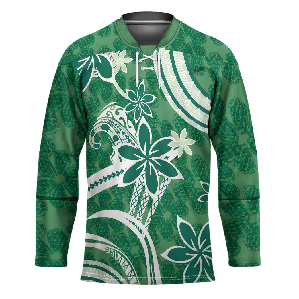 Hawaii Pupuala Plumeria Green Hockey Jersey Polynesian Pattern LT01 Unisex Green - Polynesian Pride
