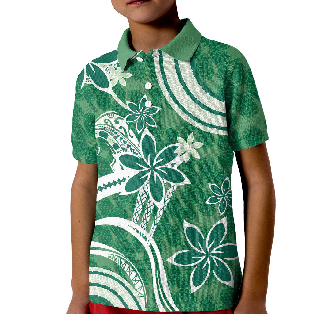 Hawaii Pupuala Plumeria Green Kid Polo Shirt Polynesian Pattern LT01 Kid Green - Polynesian Pride