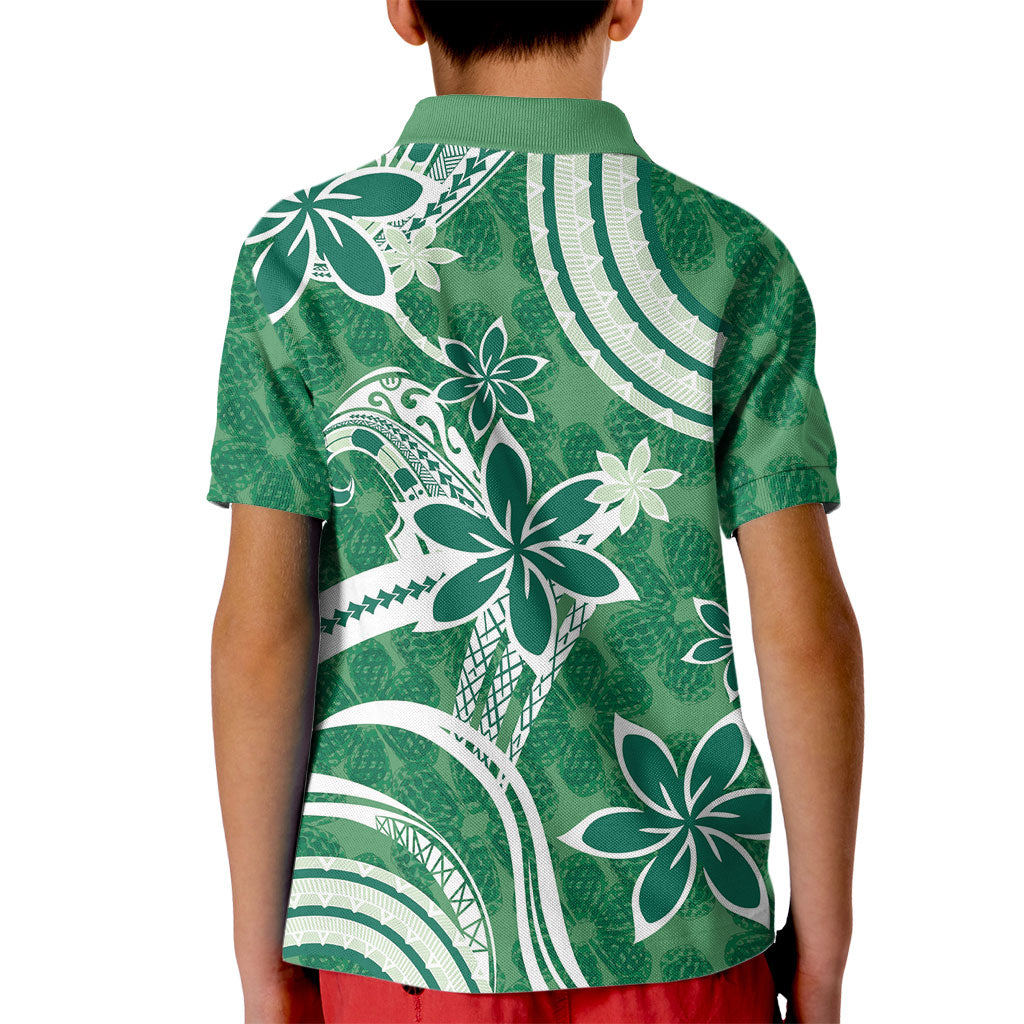 Hawaii Pupuala Plumeria Green Kid Polo Shirt Polynesian Pattern LT01 - Polynesian Pride