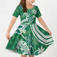 Hawaii Pupuala Plumeria Green Kid Short Sleeve Dress Polynesian Pattern LT01 KID Green - Polynesian Pride