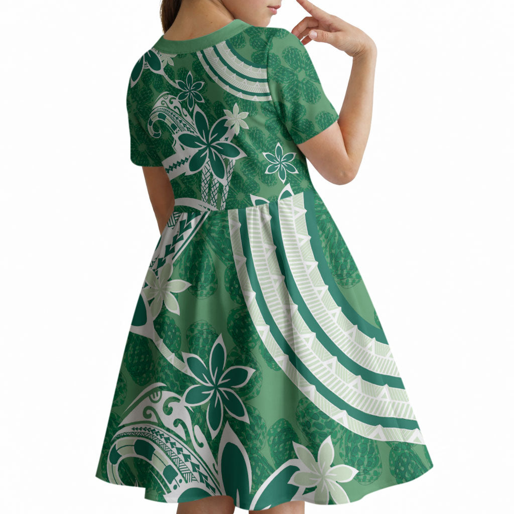 Hawaii Pupuala Plumeria Green Kid Short Sleeve Dress Polynesian Pattern LT01 - Polynesian Pride
