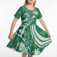 Hawaii Pupuala Plumeria Green Kid Short Sleeve Dress Polynesian Pattern LT01 - Polynesian Pride