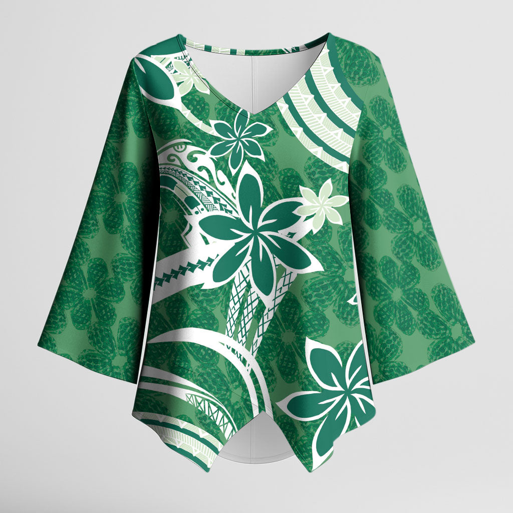 Hawaii Pupuala Plumeria Green Kimono Sleeve Blouse Polynesian Pattern LT01 Female Green - Polynesian Pride