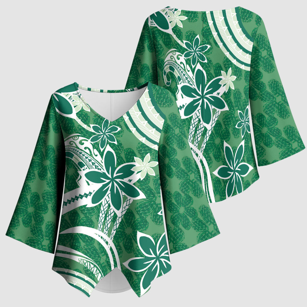 Hawaii Pupuala Plumeria Green Kimono Sleeve Blouse Polynesian Pattern LT01 - Polynesian Pride