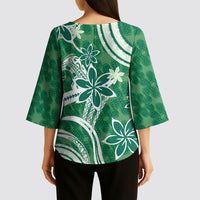 Hawaii Pupuala Plumeria Green Kimono Sleeve Blouse Polynesian Pattern LT01 - Polynesian Pride