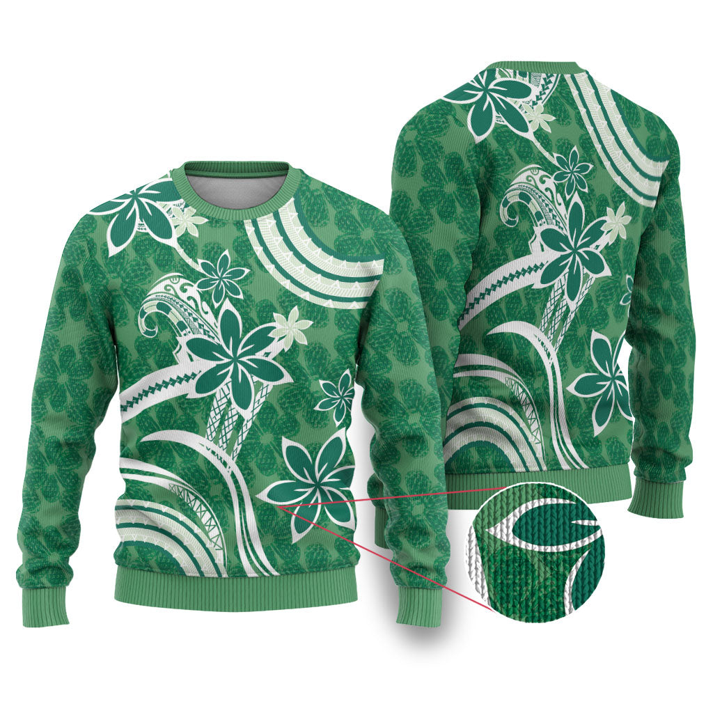 Hawaii Pupuala Plumeria Green Ugly Christmas Sweater Polynesian Pattern LT01 Green - Polynesian Pride