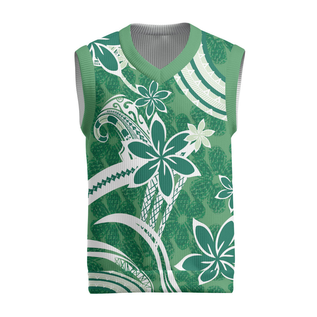 Hawaii Pupuala Plumeria Green Christmas Knitted V-Neck Vest Polynesian Pattern LT01 Green - Polynesian Pride