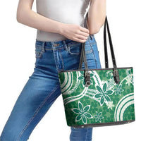 Hawaii Pupuala Plumeria Green Leather Tote Bag Polynesian Pattern LT01 - Polynesian Pride
