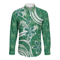 Hawaii Pupuala Plumeria Green Long Sleeve Button Shirt Polynesian Pattern LT01 Unisex Green - Polynesian Pride