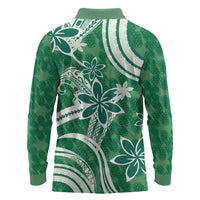 Hawaii Pupuala Plumeria Green Long Sleeve Polo Shirt Polynesian Pattern LT01 - Polynesian Pride