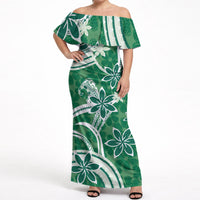 Hawaii Pupuala Plumeria Green Off Shoulder Maxi Dress Polynesian Pattern LT01 Women Green - Polynesian Pride