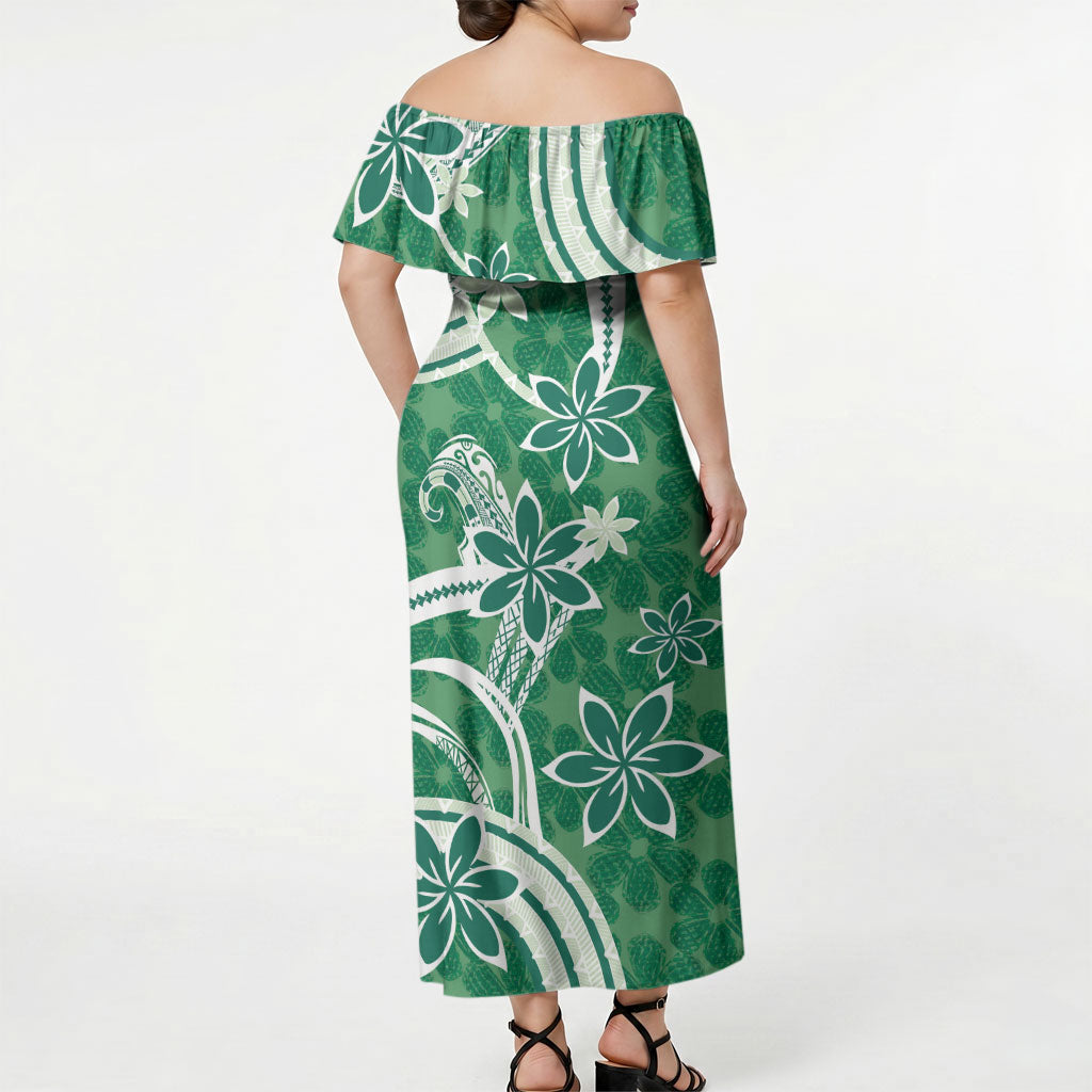 Hawaii Pupuala Plumeria Green Off Shoulder Maxi Dress Polynesian Pattern LT01 - Polynesian Pride