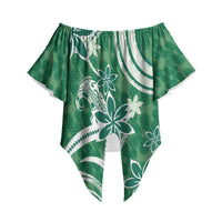 Hawaii Pupuala Plumeria Green Off Shoulder Wrap Waist Top Polynesian Pattern LT01 - Polynesian Pride