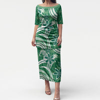 Hawaii Pupuala Plumeria Green Puletasi Polynesian Pattern LT01 Long Dress Green - Polynesian Pride