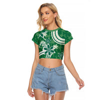 Hawaii Pupuala Plumeria Green Raglan Cropped T Shirt Polynesian Pattern LT01 Female Green - Polynesian Pride