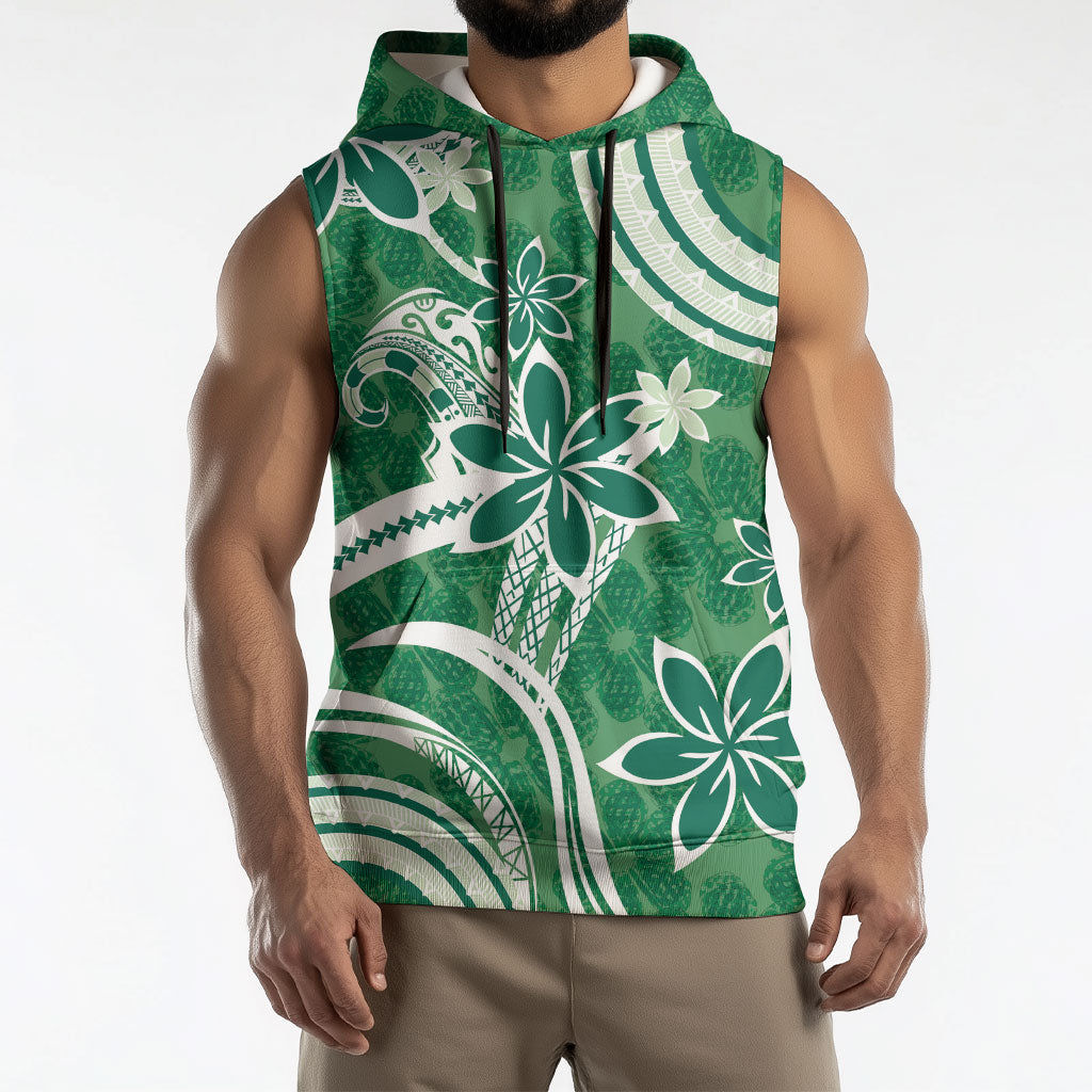 Hawaii Pupuala Plumeria Green Sleeveless Hoodie Polynesian Pattern LT01 - Polynesian Pride