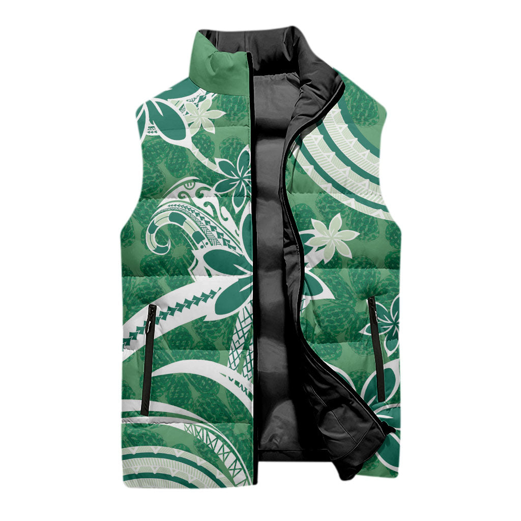 Hawaii Pupuala Plumeria Green Sleeveless Puffer Jacket Polynesian Pattern LT01 - Polynesian Pride