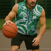 Hawaii Pupuala Plumeria Green Sleeveless Zip Hoodie Polynesian Pattern LT01 - Polynesian Pride