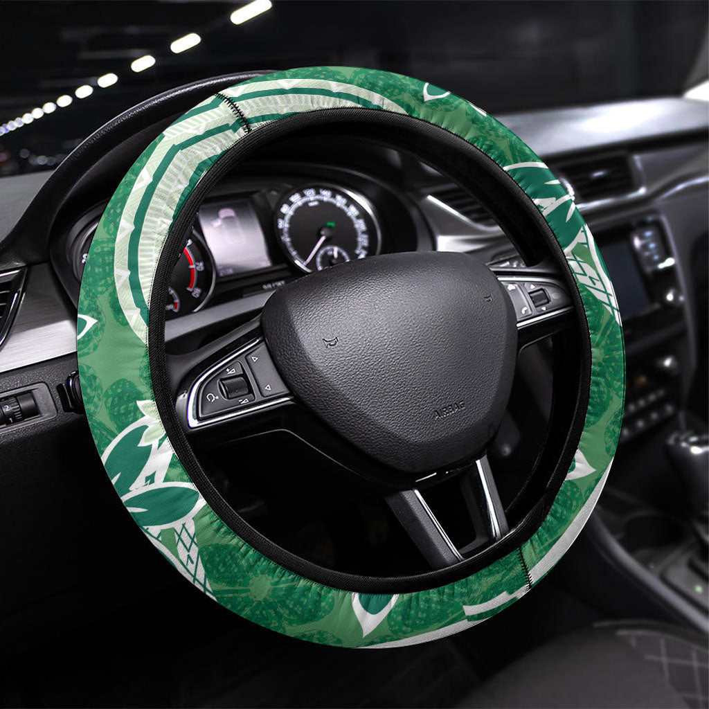 Hawaii Pupuala Plumeria Green Steering Wheel Cover Polynesian Pattern LT01 Universal Fit Green - Polynesian Pride