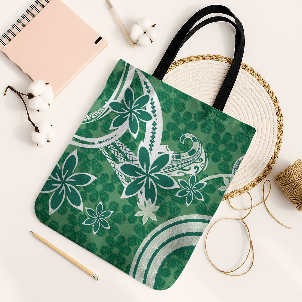 Hawaii Pupuala Plumeria Green Tote Bag Polynesian Pattern LT01 Black Strap One Size Green - Polynesian Pride