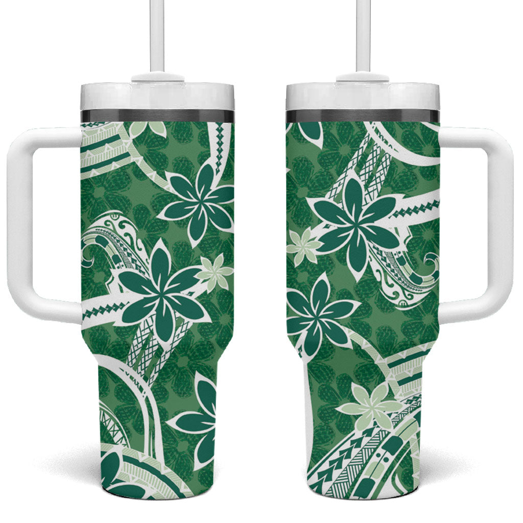 Hawaii Pupuala Plumeria Green Tumbler With Handle Polynesian Pattern LT01 One Size: 40 oz Green - Polynesian Pride