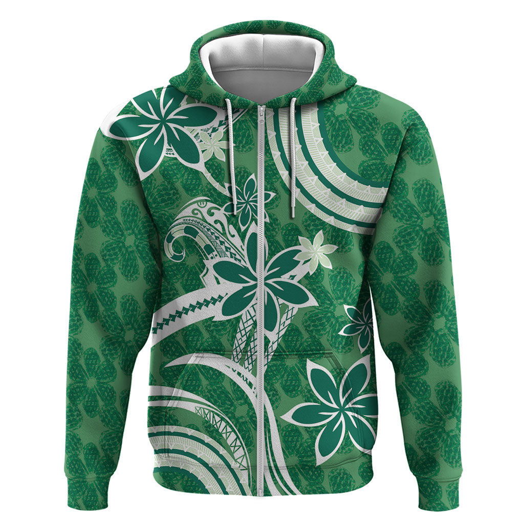 Hawaii Pupuala Plumeria Green Zip Hoodie Polynesian Pattern LT01 Zip Hoodie Green - Polynesian Pride