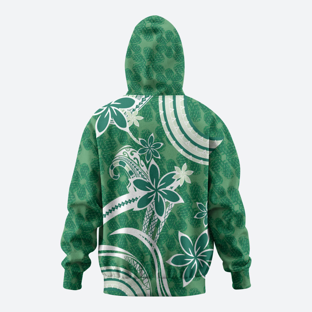 Hawaii Pupuala Plumeria Green Zip Hoodie Polynesian Pattern LT01 - Polynesian Pride