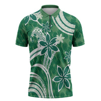 Hawaii Pupuala Plumeria Green Zipper Polo Shirt Polynesian Pattern LT01 Green - Polynesian Pride