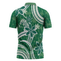 Hawaii Pupuala Plumeria Green Zipper Polo Shirt Polynesian Pattern LT01 - Polynesian Pride