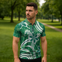 Hawaii Pupuala Plumeria Green Zipper Polo Shirt Polynesian Pattern LT01 - Polynesian Pride