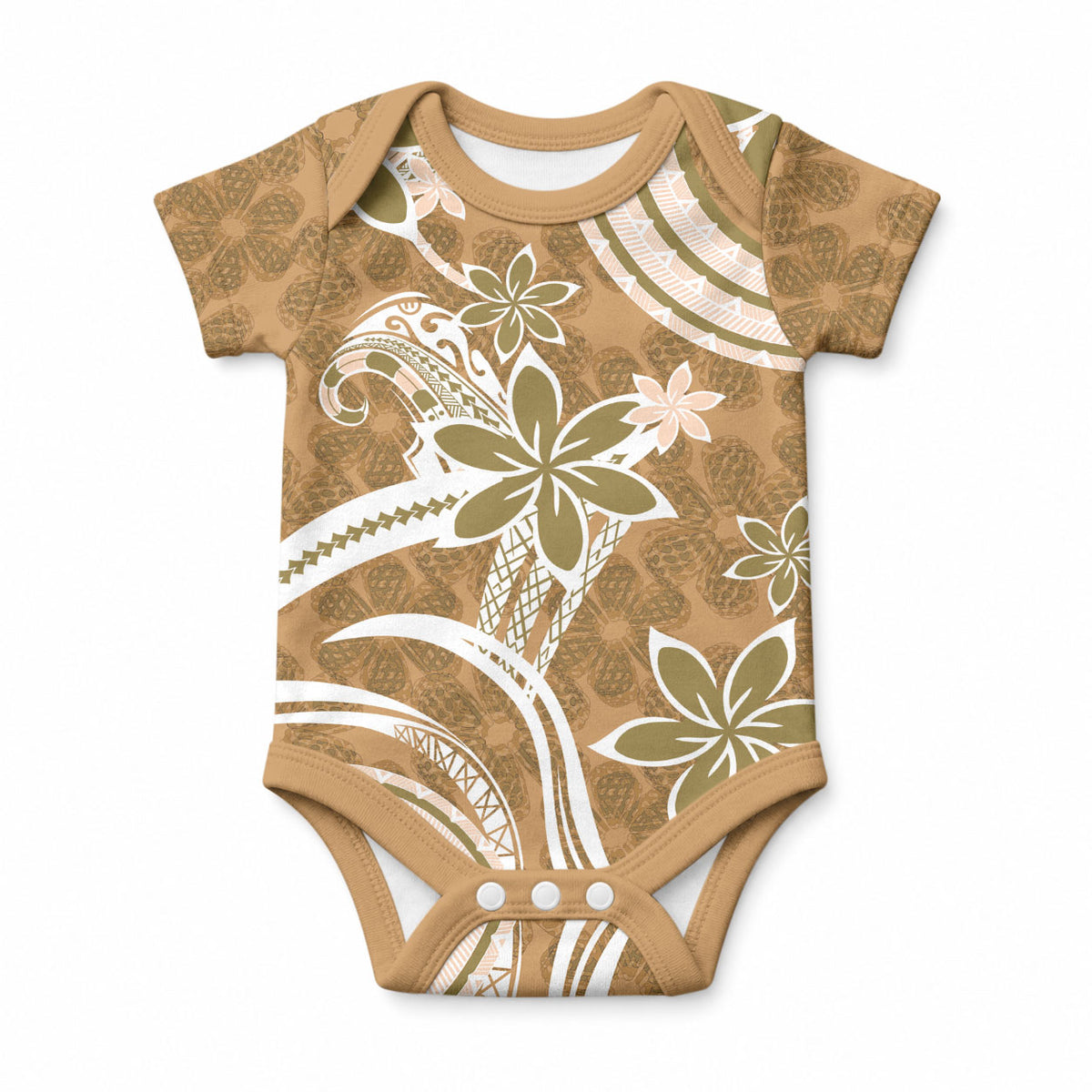 Hawaii Pupuala Plumeria Light Brown Baby Onesie Polynesian Pattern LT01 Light Brown - Polynesian Pride
