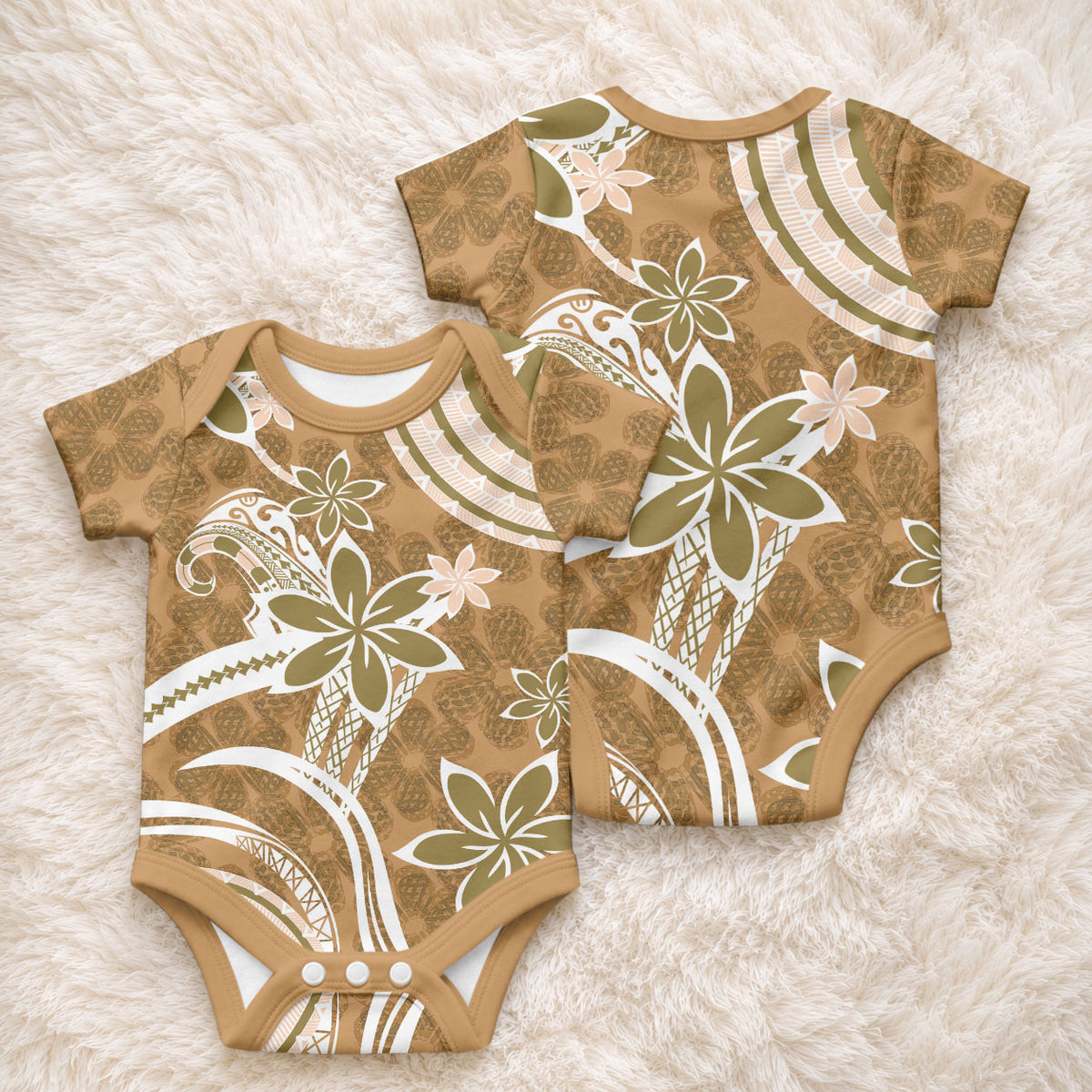 Hawaii Pupuala Plumeria Light Brown Baby Onesie Polynesian Pattern LT01 - Polynesian Pride