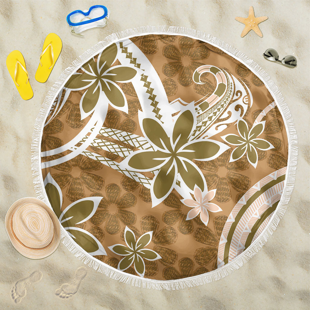 Hawaii Pupuala Plumeria Light Brown Beach Blanket Polynesian Pattern LT01 One Size 150cm Light Brown - Polynesian Pride