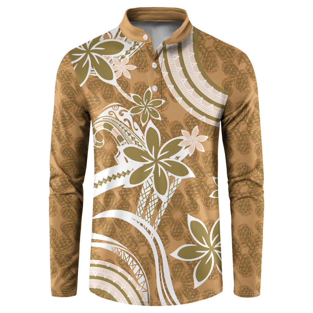 Hawaii Pupuala Plumeria Light Brown Button Sweatshirt Polynesian Pattern LT01 Light Brown - Polynesian Pride