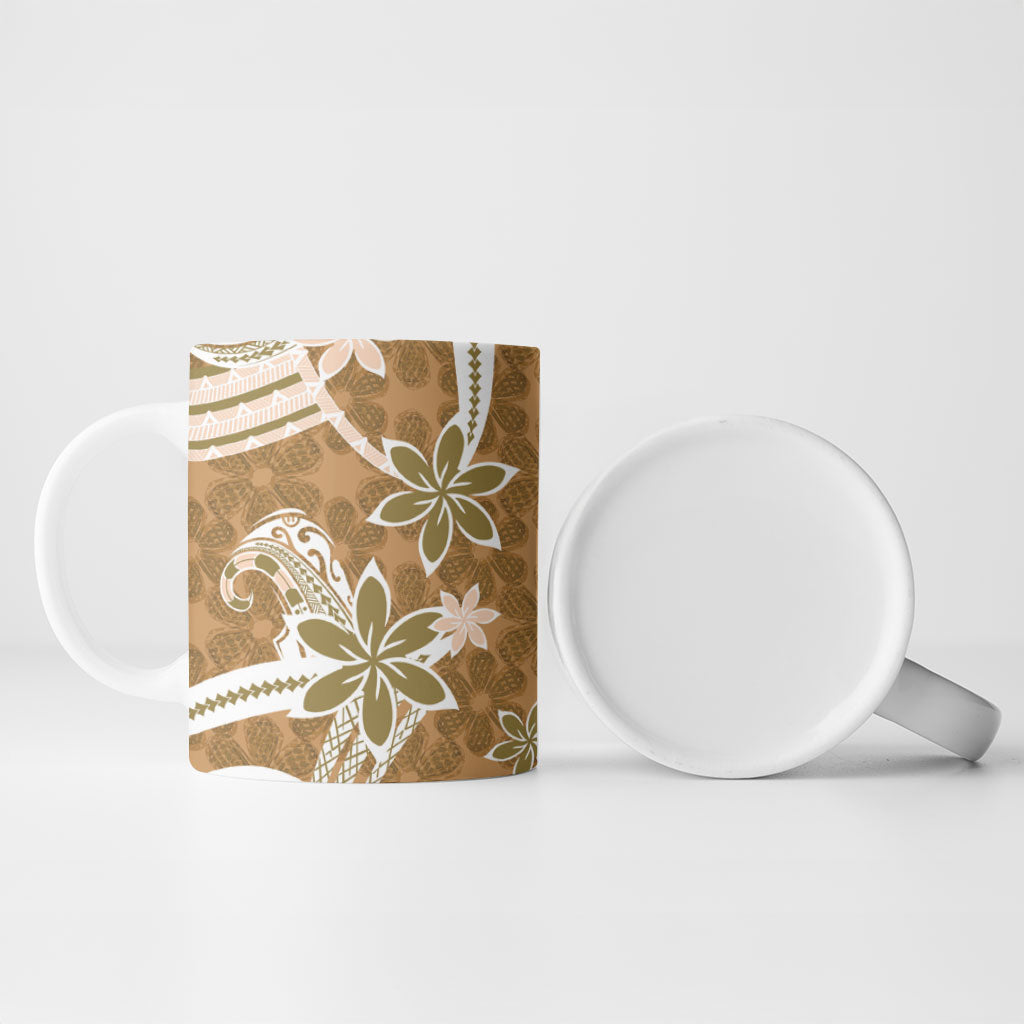 Hawaii Pupuala Plumeria Light Brown Ceramic Mug Polynesian Pattern LT01 - Polynesian Pride