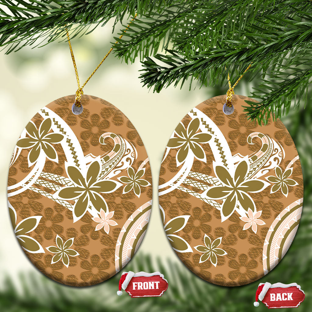 Hawaii Pupuala Plumeria Light Brown Ceramic Ornament Polynesian Pattern LT01 Oval Light Brown - Polynesian Pride
