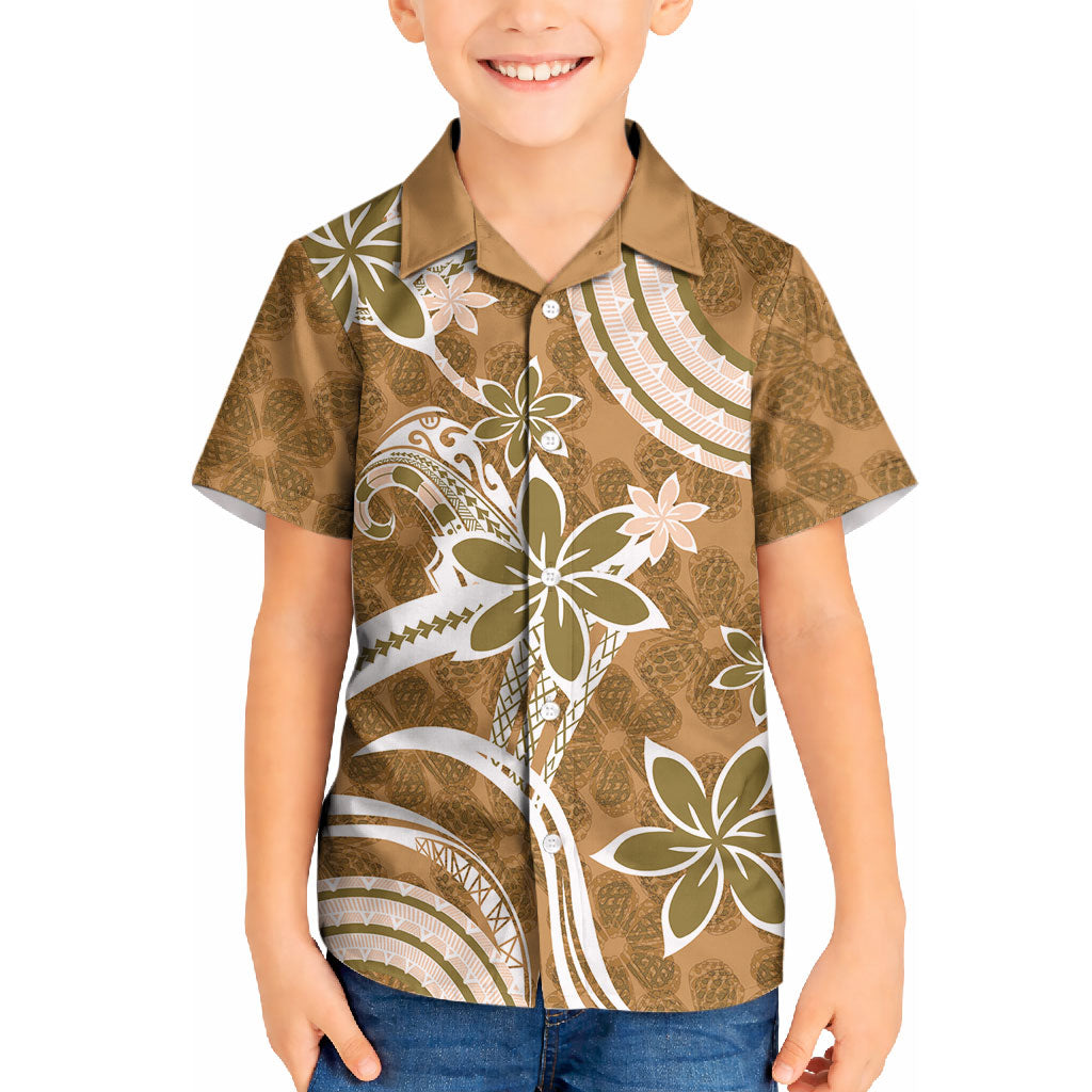 Hawaii Pupuala Plumeria Light Brown Kid Hawaiian Shirt Polynesian Pattern LT01 Kid Light Brown - Polynesian Pride