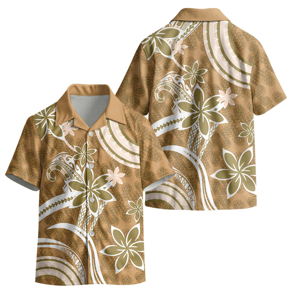 Hawaii Pupuala Plumeria Light Brown Kid Hawaiian Shirt Polynesian Pattern LT01 - Polynesian Pride