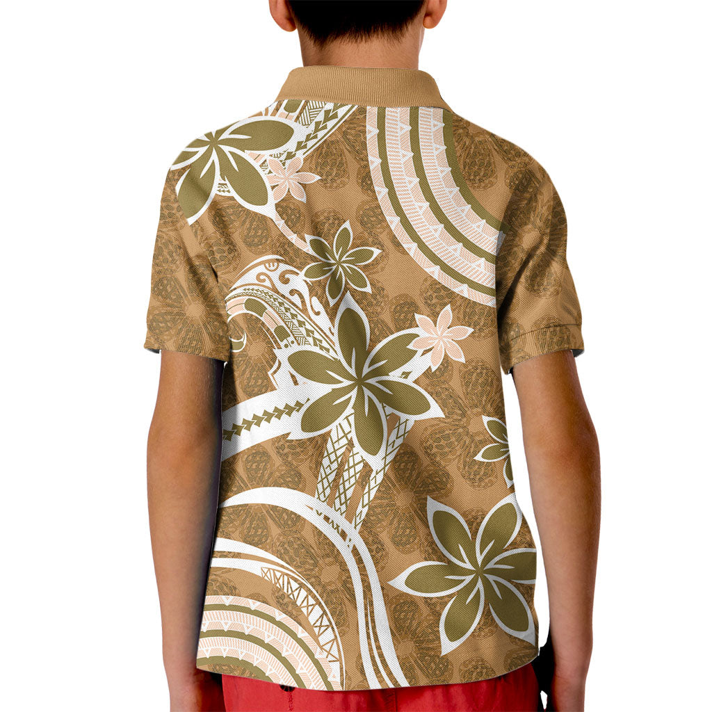 Hawaii Pupuala Plumeria Light Brown Kid Polo Shirt Polynesian Pattern LT01 - Polynesian Pride