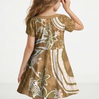 Hawaii Pupuala Plumeria Light Brown Kid Short Sleeve Dress Polynesian Pattern LT01 - Polynesian Pride