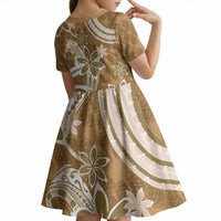 Hawaii Pupuala Plumeria Light Brown Kid Short Sleeve Dress Polynesian Pattern LT01 - Polynesian Pride