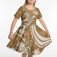 Hawaii Pupuala Plumeria Light Brown Kid Short Sleeve Dress Polynesian Pattern LT01 - Polynesian Pride