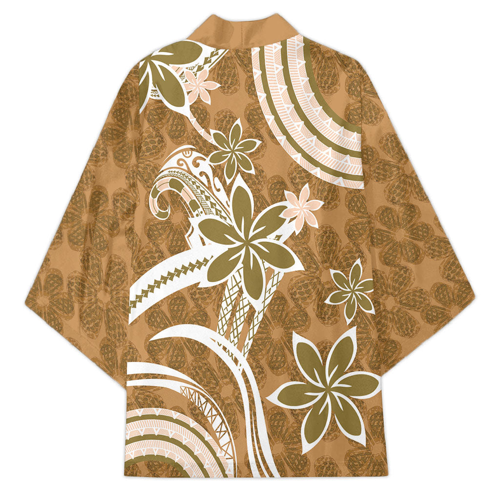 Hawaii Pupuala Plumeria Light Brown Kimono Polynesian Pattern LT01 - Polynesian Pride