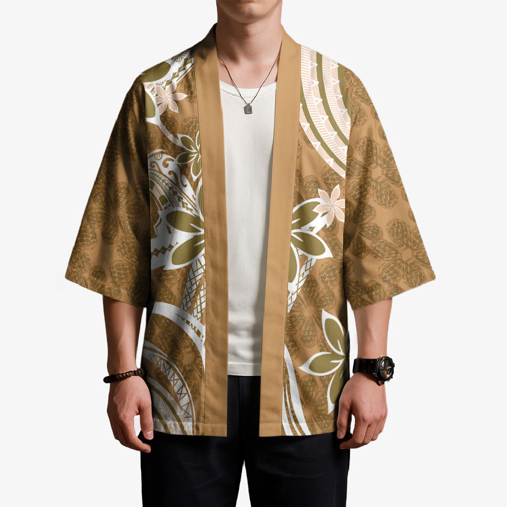 Hawaii Pupuala Plumeria Light Brown Kimono Polynesian Pattern LT01 - Polynesian Pride
