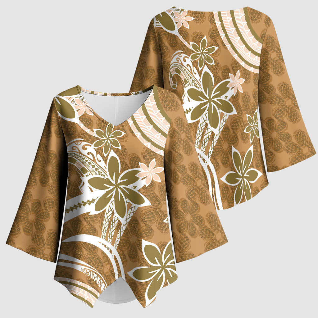 Hawaii Pupuala Plumeria Light Brown Kimono Sleeve Blouse Polynesian Pattern LT01 - Polynesian Pride