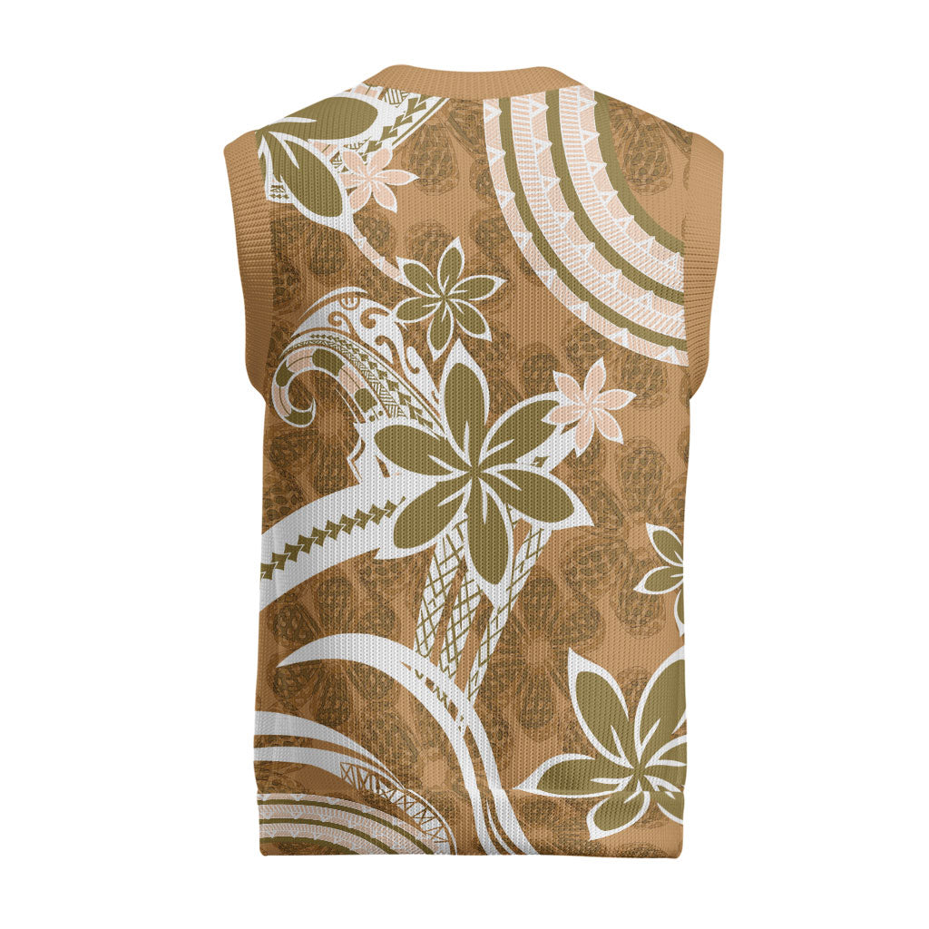 Hawaii Pupuala Plumeria Light Brown Christmas Knitted V-Neck Vest Polynesian Pattern LT01 - Polynesian Pride