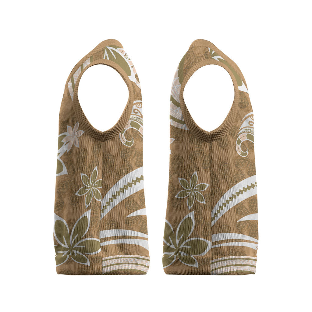Hawaii Pupuala Plumeria Light Brown Christmas Knitted V-Neck Vest Polynesian Pattern LT01 - Polynesian Pride