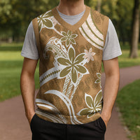 Hawaii Pupuala Plumeria Light Brown Christmas Knitted V-Neck Vest Polynesian Pattern LT01 - Polynesian Pride