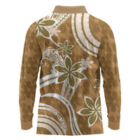 Hawaii Pupuala Plumeria Light Brown Long Sleeve Polo Shirt Polynesian Pattern LT01 - Polynesian Pride