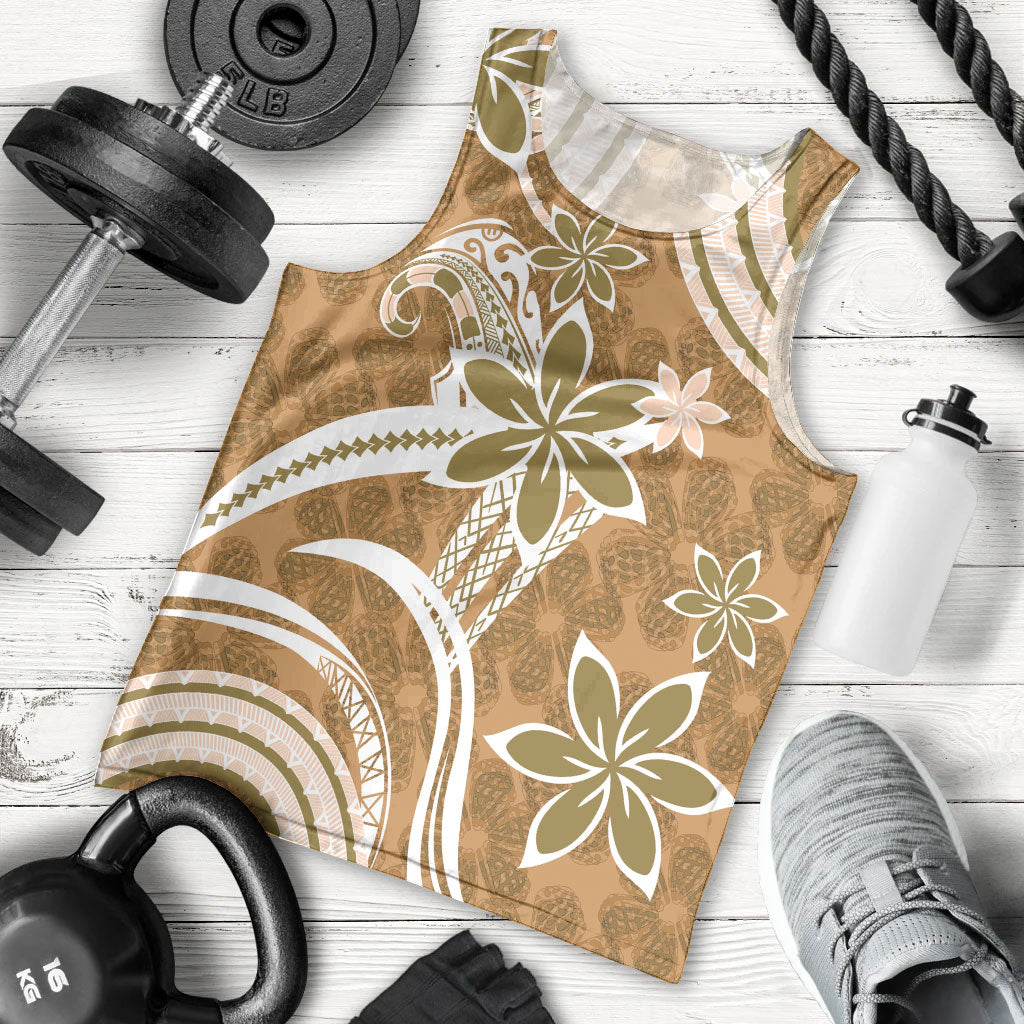 Hawaii Pupuala Plumeria Light Brown Men Tank Top Polynesian Pattern LT01 - Polynesian Pride